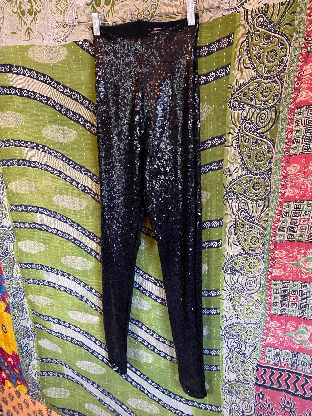 Commando x Revolve Black High Rise Sequined Leggings Small Edgy Downtown Loud - Picture 3 of 15